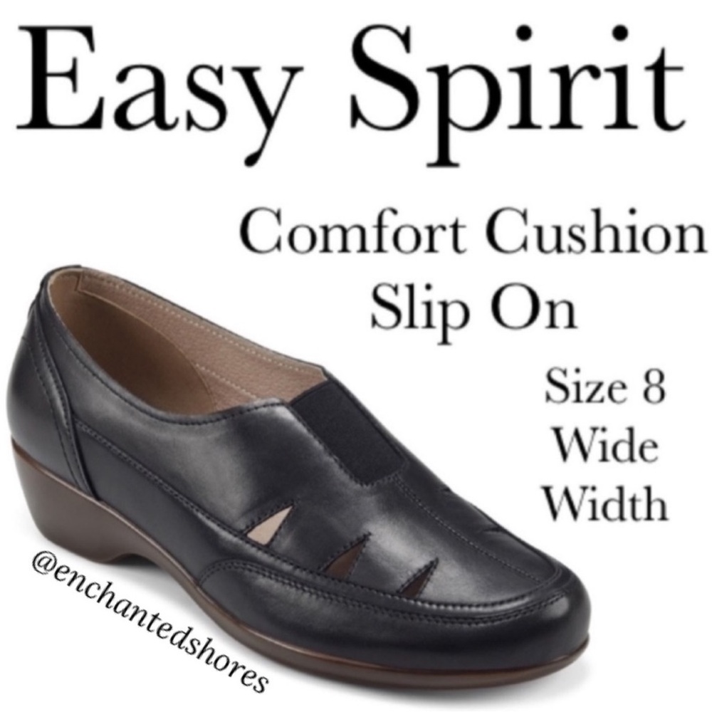 Easy Spirit Black Slip On Loafers Daisie Walking Comfort Size 8 WW Wide Width